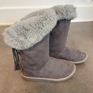 Rampage girls Avani Gray fur lined hight top snow boots girls size 1